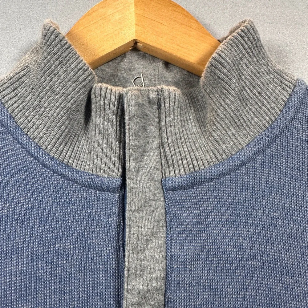 Banana Republic Mens Blue Waffle Knit Quarter Zip Pullover Sweater Preppy Large